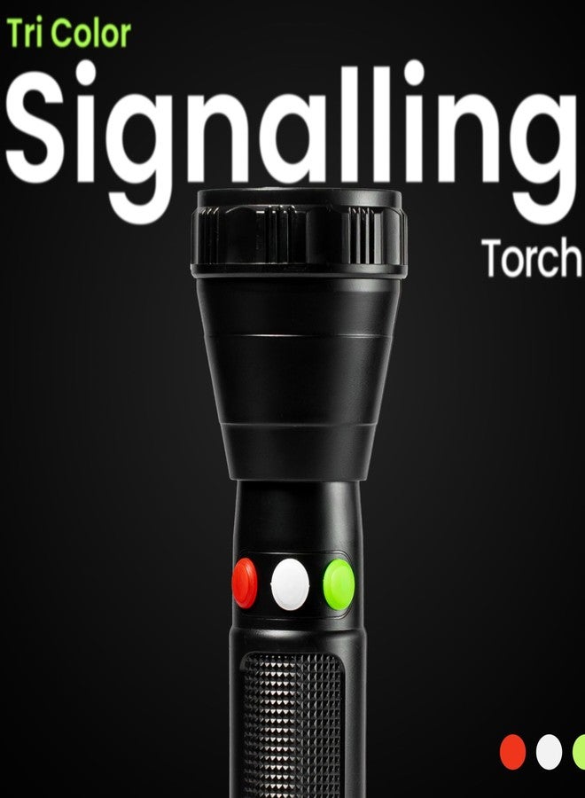 TechPride Tri-Color Signal LED Torch with Type-C Charging | Red, Green & White LED Light Modes | Rechargeable Flashlight for Railway Signaling, Patrolling, Search & Rescue Operations - Image 2